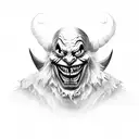 dark jester, evil grin, evil clown, laughing tattoo design idea