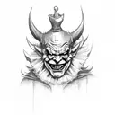 dark jester, evil grin, evil clown, laughing tattoo design idea