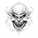 dark jester, evil grin, evil clown, laughing tattoo design idea