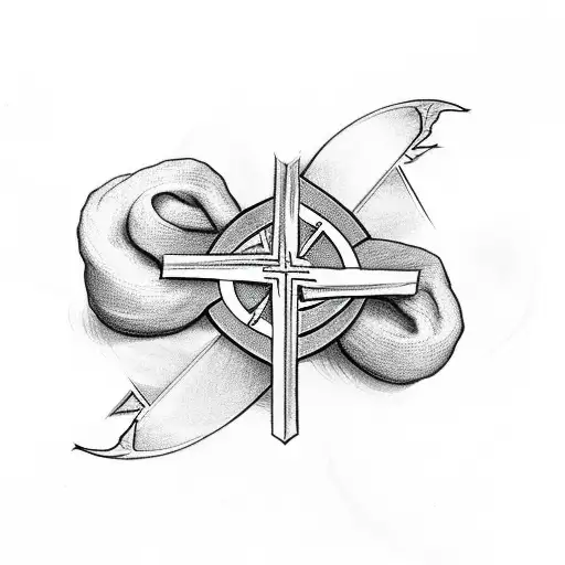 Christian Cross with wings and rose  tattoo design idea