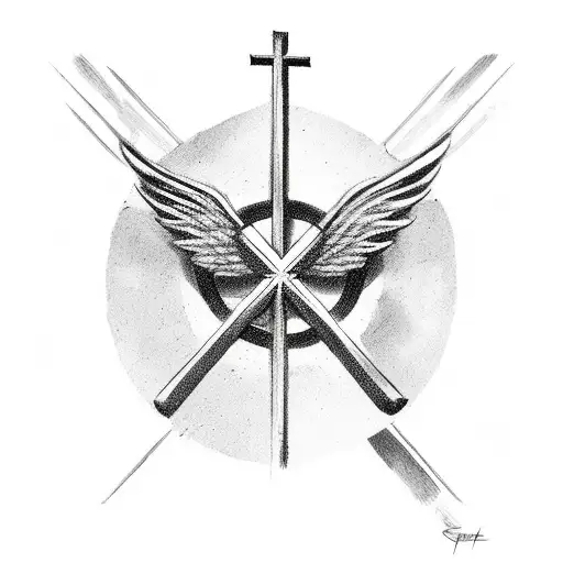 Christian cross with spike ends and wings  tattoo design idea