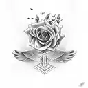  Cross with wings and rose saying rip in the middle  tattoo design idea