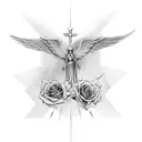  Cross with wings and rose saying rip in the middle  tattoo design idea