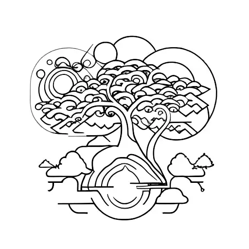  arbol sakura con dagas colgando de las ramas tattoo design idea