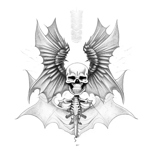 skeleton with bat wings tattoo design idea