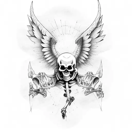 skeleton with death wings tattoo design idea