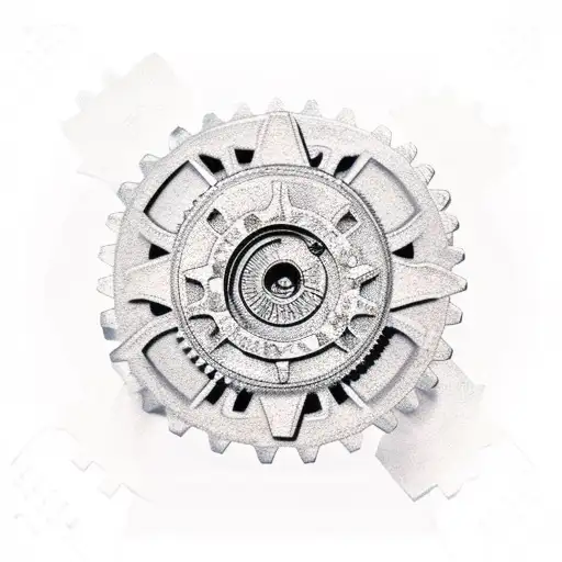 5 gears intregrated into trash polka tattoo tattoo design idea