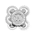 5 gears intregrated into trash polka tattoo tattoo design idea