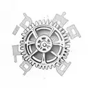 5 gears intregrated into trash polka tattoo tattoo design idea