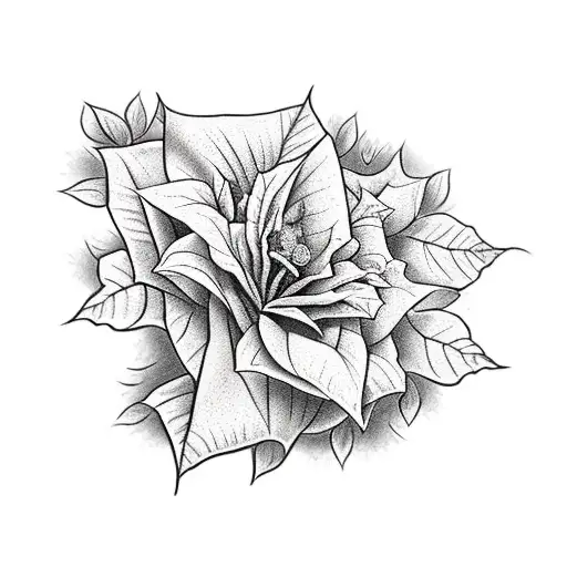 morning glory, rose and two poinsettia flowers tattoo design idea