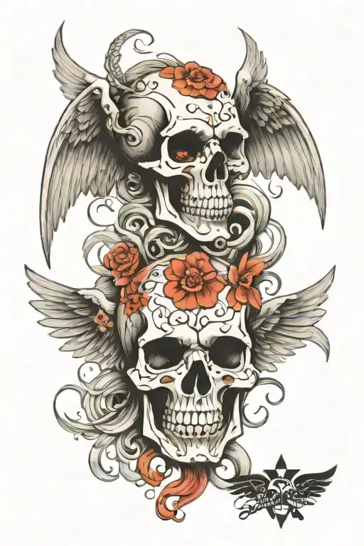 Skull angel wings and demon wing tattoo design idea