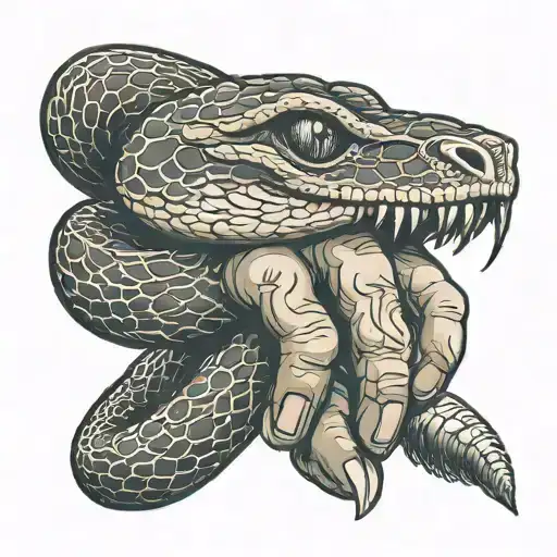 rattlesnake biting hand trust no one tattoo design idea