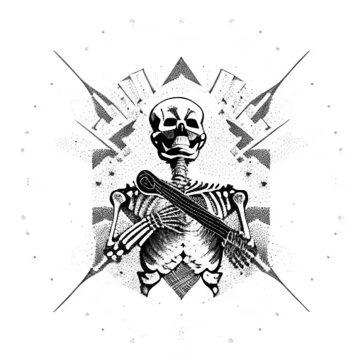 mariachi skeleton wrapped around the tip of mt. Everest holding a guitar in one hand and a compass in the other  tattoo design idea