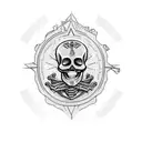 mariachi skeleton wrapped around the tip of mt. Everest holding a guitar in one hand and a compass in the other  tattoo design idea