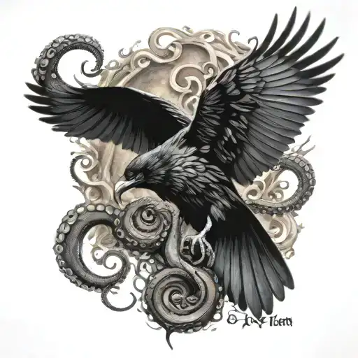raven and octopus  tattoo design idea
