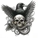 raven and octopus  tattoo design idea