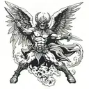 Frank Frazetta styled Warrior Angel fighting a demon tattoo design idea