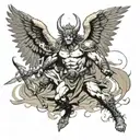Frank Frazetta styled Warrior Angel fighting a demon tattoo design idea