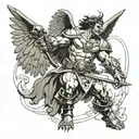 Frank Frazetta styled Warrior Angel fighting a demon tattoo design idea