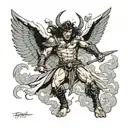 Frank Frazetta styled Warrior Angel fighting a demon tattoo design idea