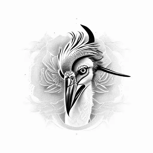 secretary bird, sword, roses tattoo design idea