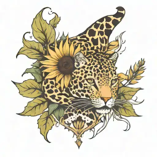 sunflower and leopard surrounded tattoo design idea