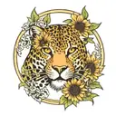 sunflower and leopard surrounded tattoo design idea