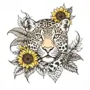 sunflower and leopard surrounded tattoo design idea