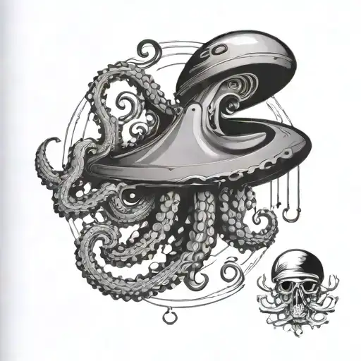 octopus ufo beaming tattoo design idea