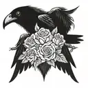 raven with spread wings with roses dark fantasy tattoo design idea