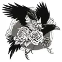 raven with spread wings with roses dark fantasy tattoo design idea