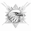 An eagle soaring through a galaxy filled with music notes and adventure symbols tattoo design idea