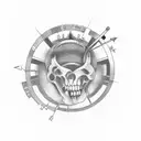 Crotch tattoo design from the name Manaporn, thin lines. Line art tattoo design idea