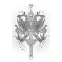 Crotch tattoo design from the name Manaporn, thin lines. Line art tattoo design idea