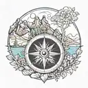 compass with tree and mountains tattoo design idea