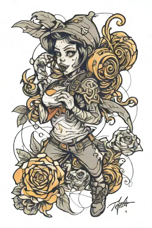 Sketch a tattoo of a tumbling kelly en el tattoo design idea