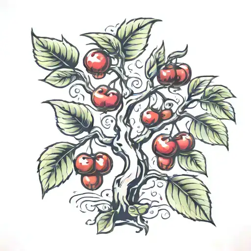 stencil boy girl sour cherry tree made tattoo design idea