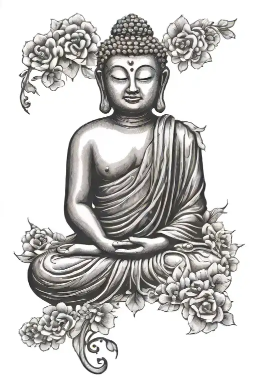 suminagashi style buddha tattoo design idea