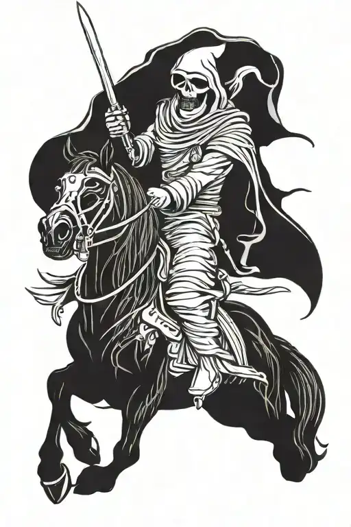 grim reaper laughing on a horse tattoo design idea