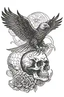 skull watching a flying eagle tattoo design idea