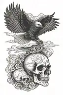 skull watching a flying eagle tattoo design idea