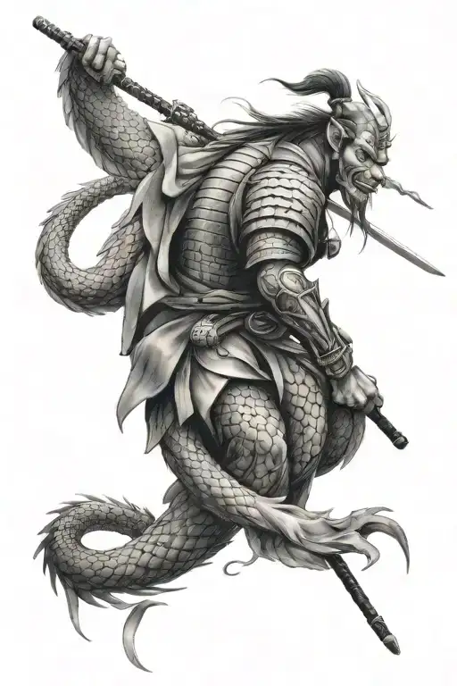 samurai and dragon tattoo design idea