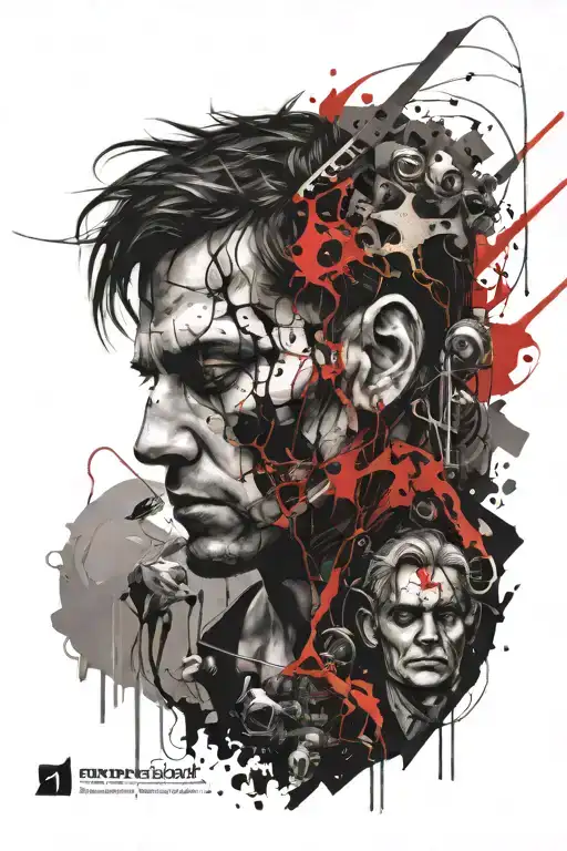 depressed man puppetmasterwith strings angel and demon tattoo design idea