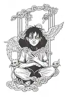 depressed man puppet master with strings angel and demon tattoo design idea