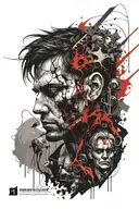 depressed man puppetmasterwith strings angel and demon tattoo design idea