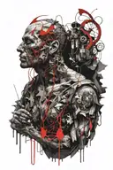 depressed man puppetmasterwith strings angel and demon tattoo design idea