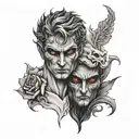 good and evil, two faces tattoo design idea