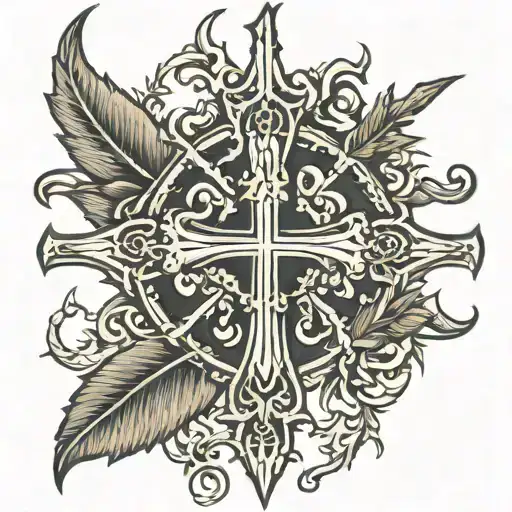 thorns and cross in religious style tattoo design idea