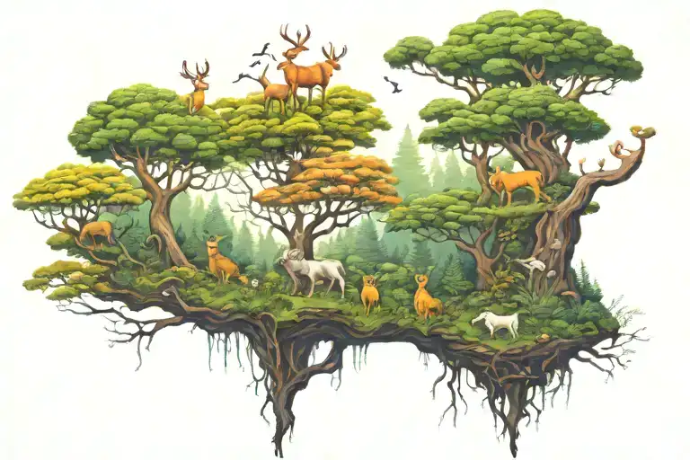 Thick forest with animals tattoo design idea