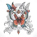 butterfly devil and eagle tattoo design idea
